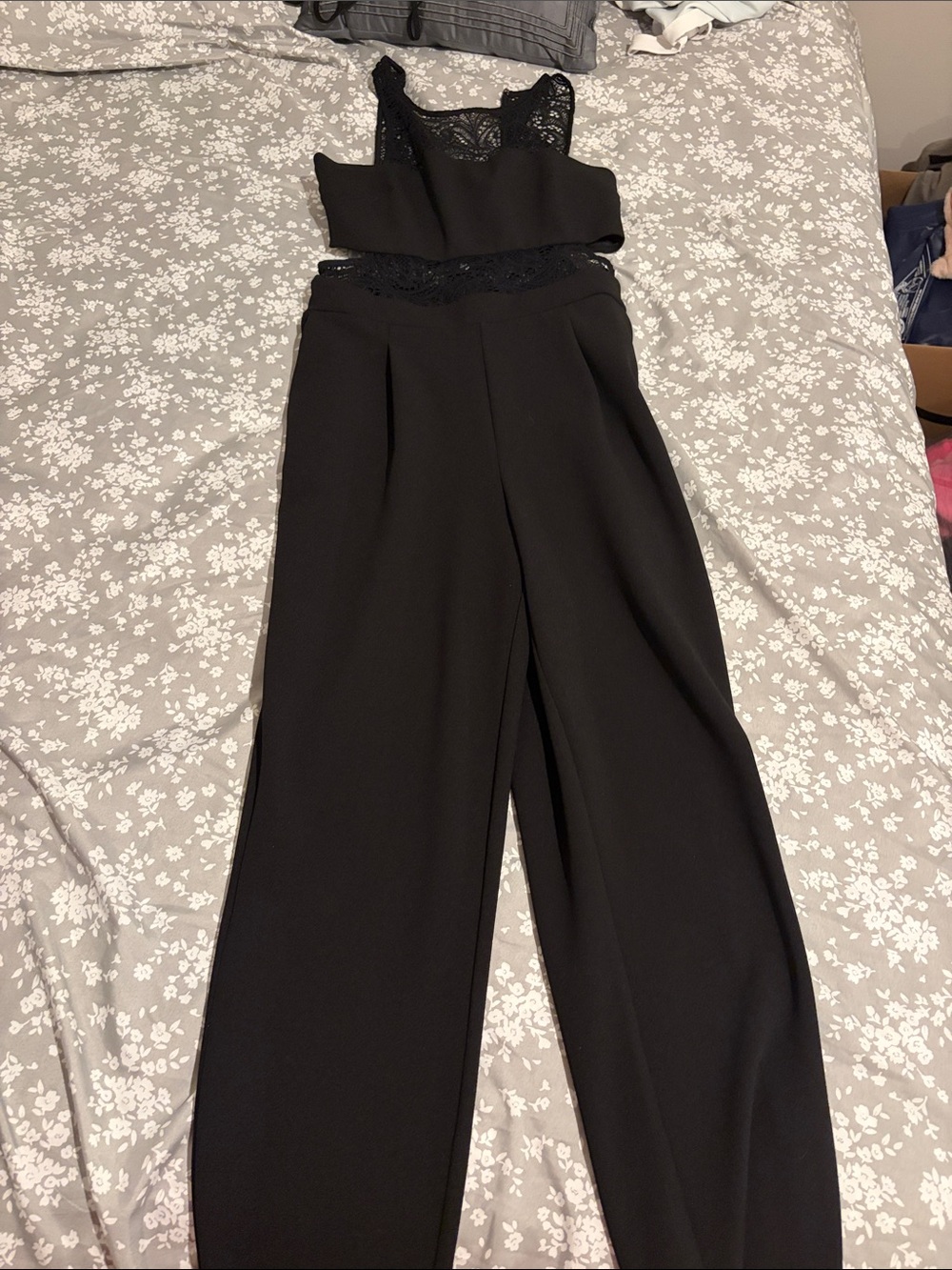Black Lace-Trim Wide-Leg Jumpsuit